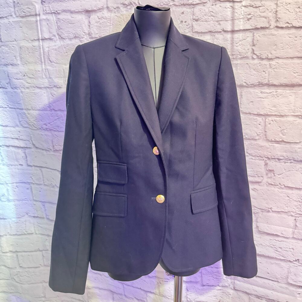 J CREW NAVY NAUTICAL BLAZER 100% WOOL SZ 2